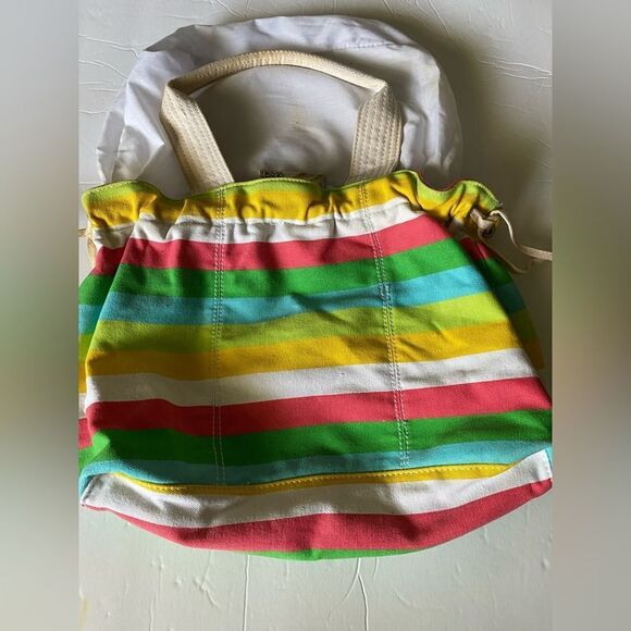 O’ Neill striped colorful rainbow Kelly green beach bag canvas tote - Picture 12 of 12